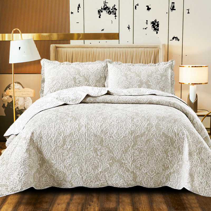 Casim Microfiber Bedspread with Pillowcases, Super King, Beige