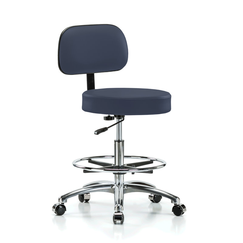PERCH Chrome Walter Height Adjustable Exam Stool with Backrest and Foot Ring | Desk Height 21-28.5", Adobe White Vinyl