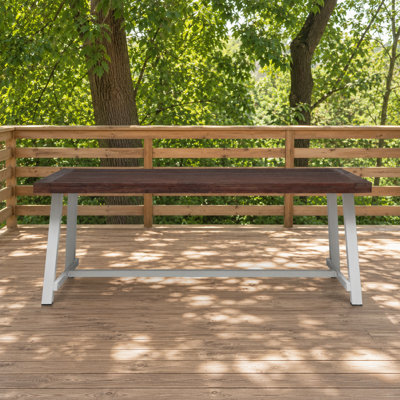 Modern Industrial Outdoor Wooden Dining Table, 79-Inch Acacia Wood Top with Sturdy Metal Frame, Seats 8 People, Rectangular Patio Dining Table for Backyard, Garden, Deck, Easy Maintenance Outdoor Furniture