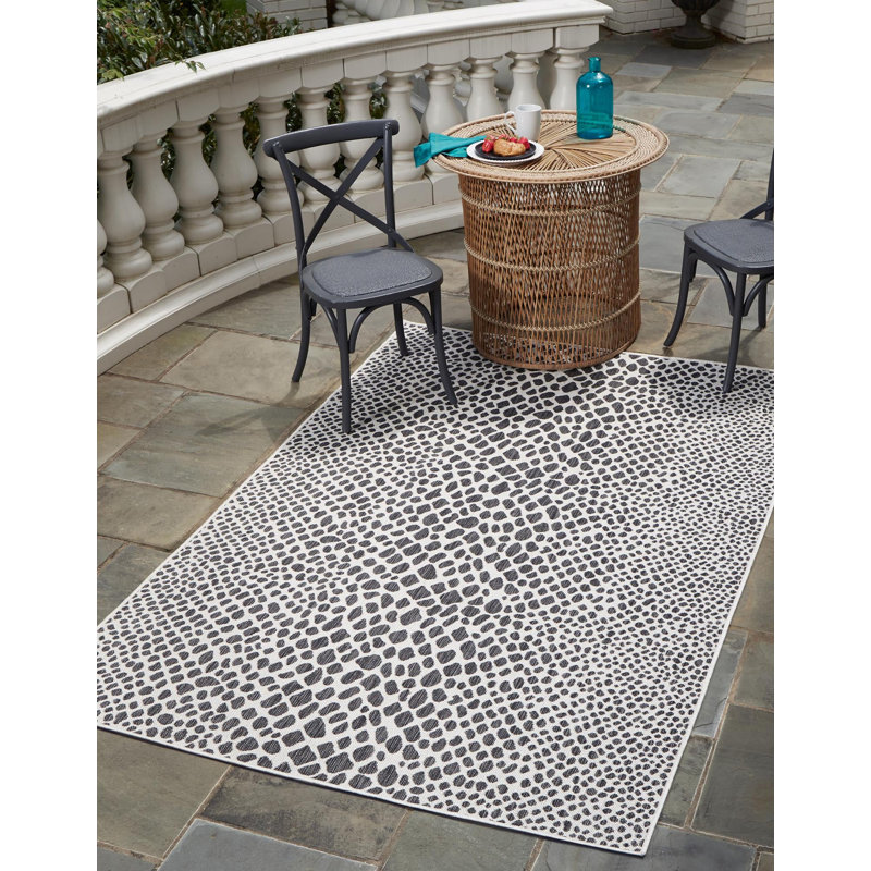 Tapis noir abstrait intérieur / extérieur, Rectangle 3 pi 1 po x 5 pi 3 po