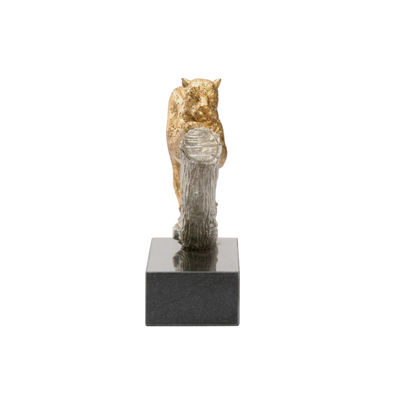 Leopard on the Hunt Figurine, Metallic Gold/Metallic Silver/Black