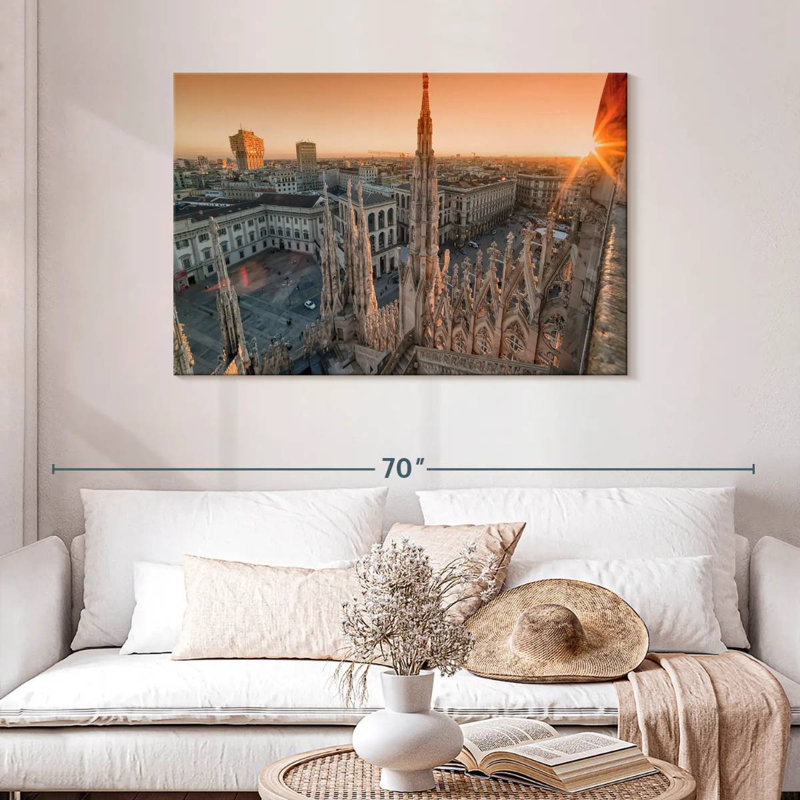 Coucher de soleil sur la place Milan, H 30 po x l 45 po