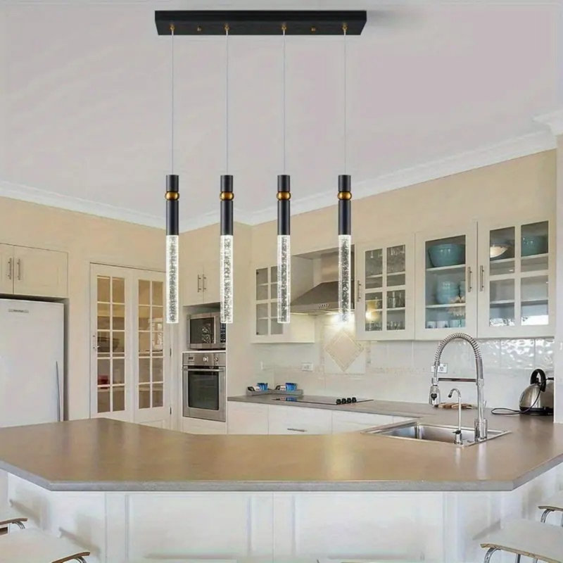 Luminaire suspendu moderne à 4 lumières DEL - noir avec gouttes en cristal transparent