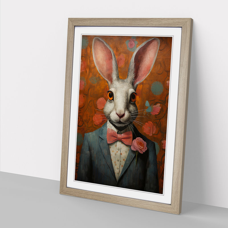 Rabbit Modern - Single Picture Frame Rectangle Print on Wood, 64cm H x 46cm W x 2cm D, Oak