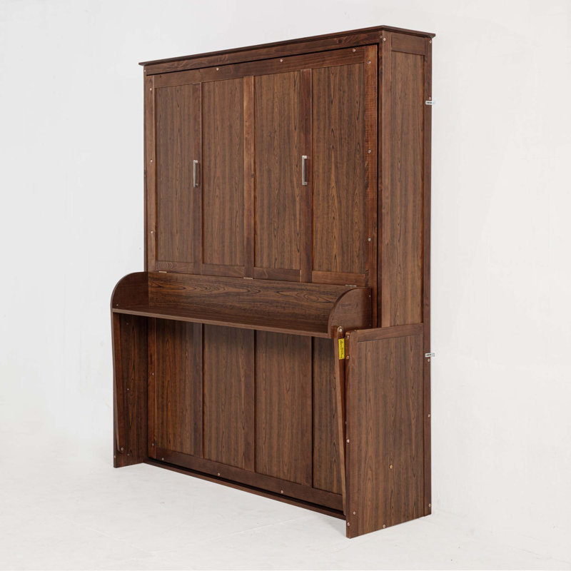Grand lit escamotable en bois, lit escamotable mural peu encombrant, armoire murale, avec vérins à gaz, Noyer