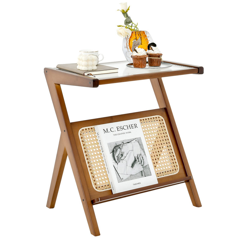 Cedro Glass Top End Table, Walnut