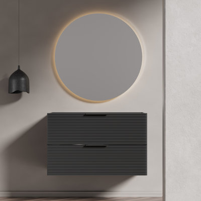 36" Wall-Mounted Floating Single Bathroom Vanity Base Only With Fluted Drawer Fronts In Modern Gray (Sink Not Included)