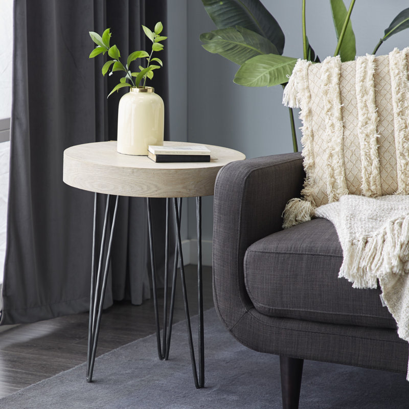 Elegant Round 20" Wood and Metal Accent Table in Brown