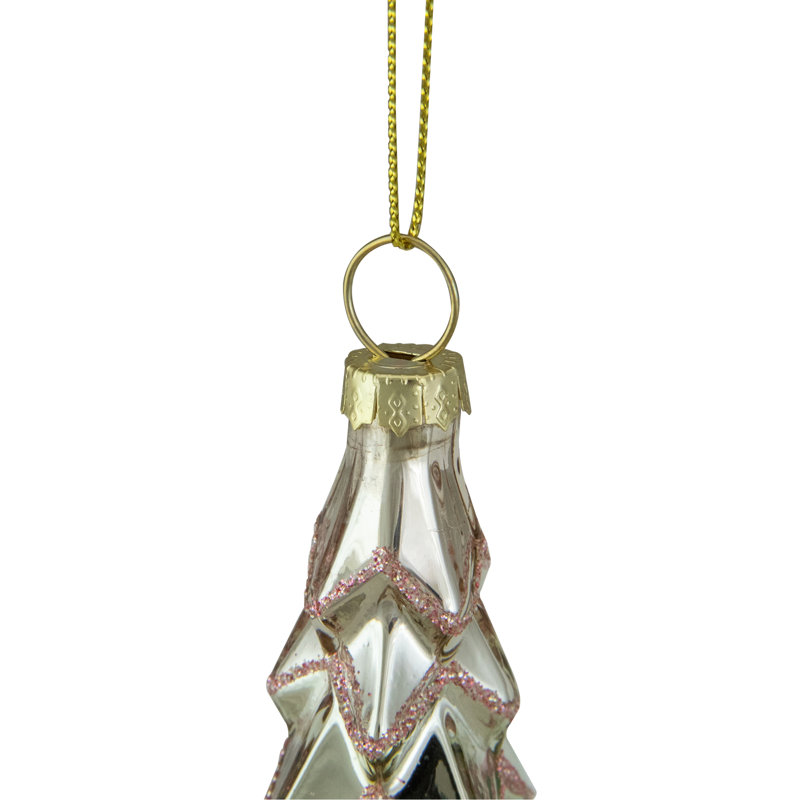 5" Green with Pink Glitter Glass Christmas Ornament