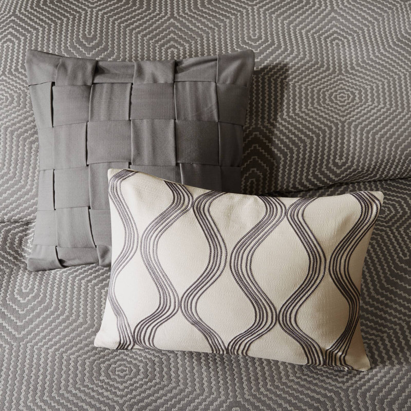 Queen Gray and Brown Geometric Jacquard Comforter Set