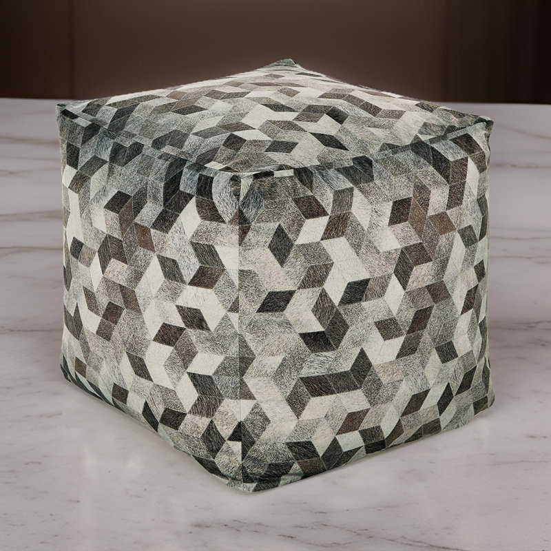 Geometric Gray and Brown Faux Hair Pouf