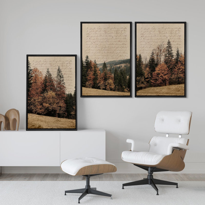 Lettre pour automne - Forêt, paysage naturel, œuvre d'art encadrée, impression sur toile, Noir, noir, noir, noir