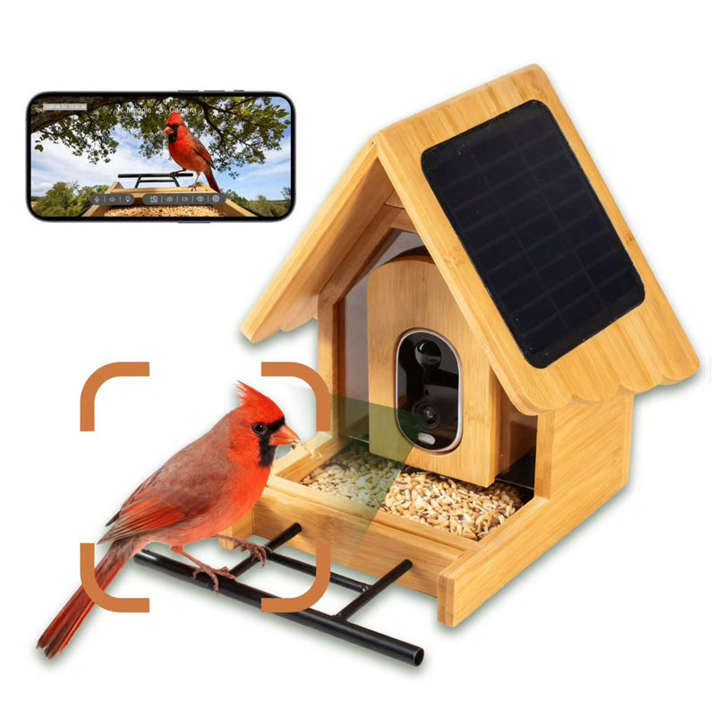 Mangeoire d'oiseaux en bambou avec caméra, oiseaux d'identification de l'IA, panneau solaire d'espèces, maison d'oiseaux intelligente avec caméra, cadeau parfait pour les amoureux des oiseaux