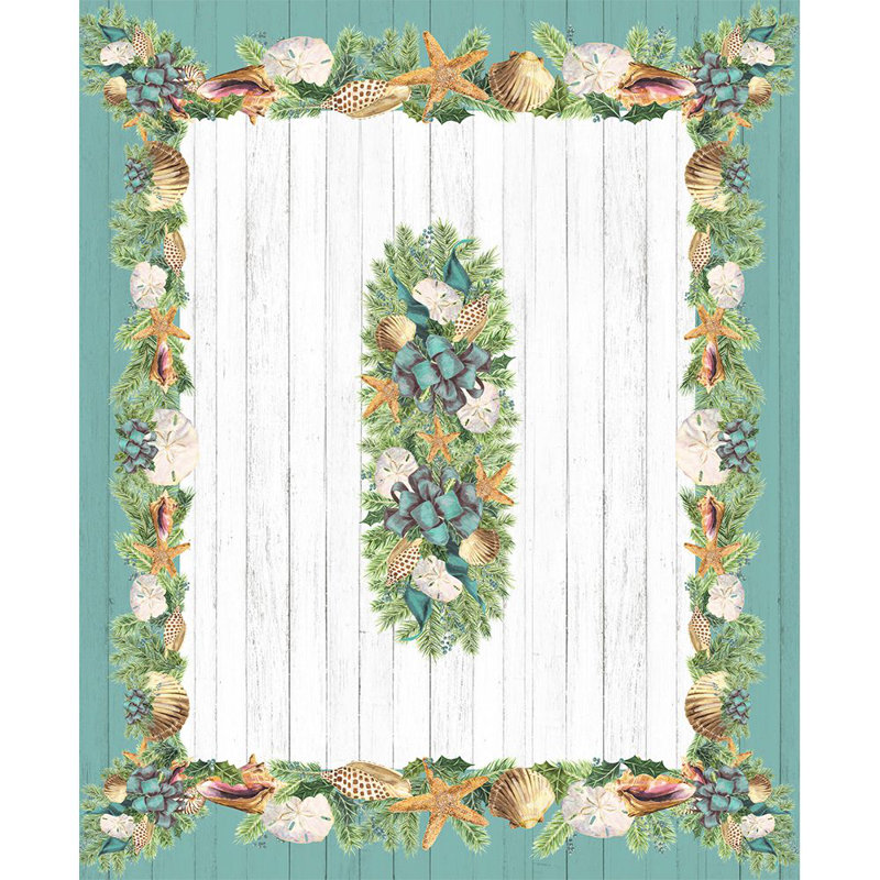 Christmas by the Sea Blue and Green Polyester Tablecloth