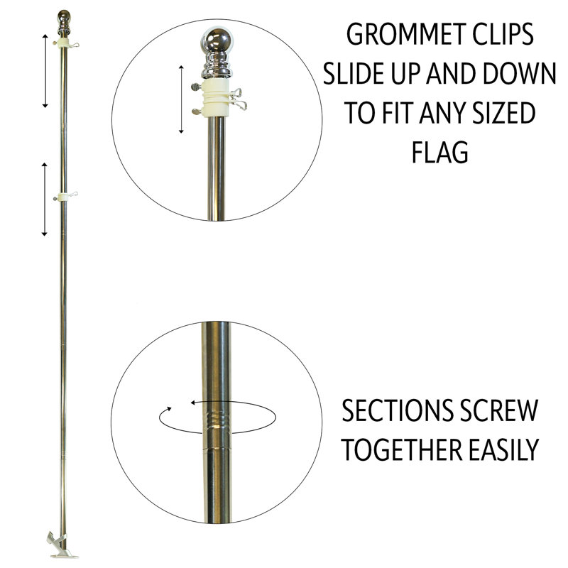 6-Foot Silver Aluminum Adjustable Flagpole with Bracket