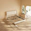 Bed Frame, Beige Fabric Bed with Padded Headboard and Wooden Slatted Base-120640635