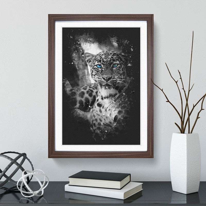 Bright Eyed Leopard - Framed Print, 87cm H x 62cm W x 2cm D, Walnut Framed