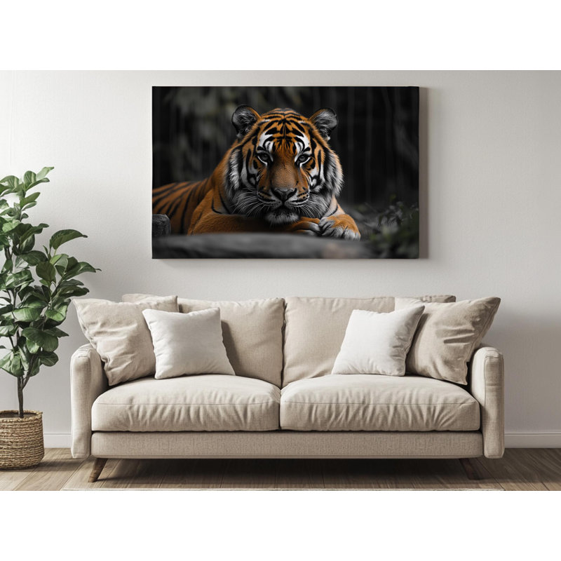 Portrait d'un tigre reposant sur une impression sur toile de haute qualité - décoration murale fabriquée à la main - art élégant - cadeau - décoration murale, reproduction de peinture