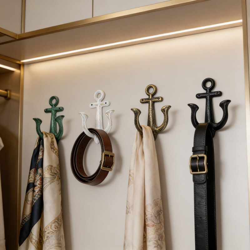 Vintage Anchor Wall Hooks, Set Of 4 Decorative Cast Iron Towel And Coat Hangers For Bathroom, Kitchen, Or Entryway, Rustic Nautical Shabby Chic Design With Mounting Hardware