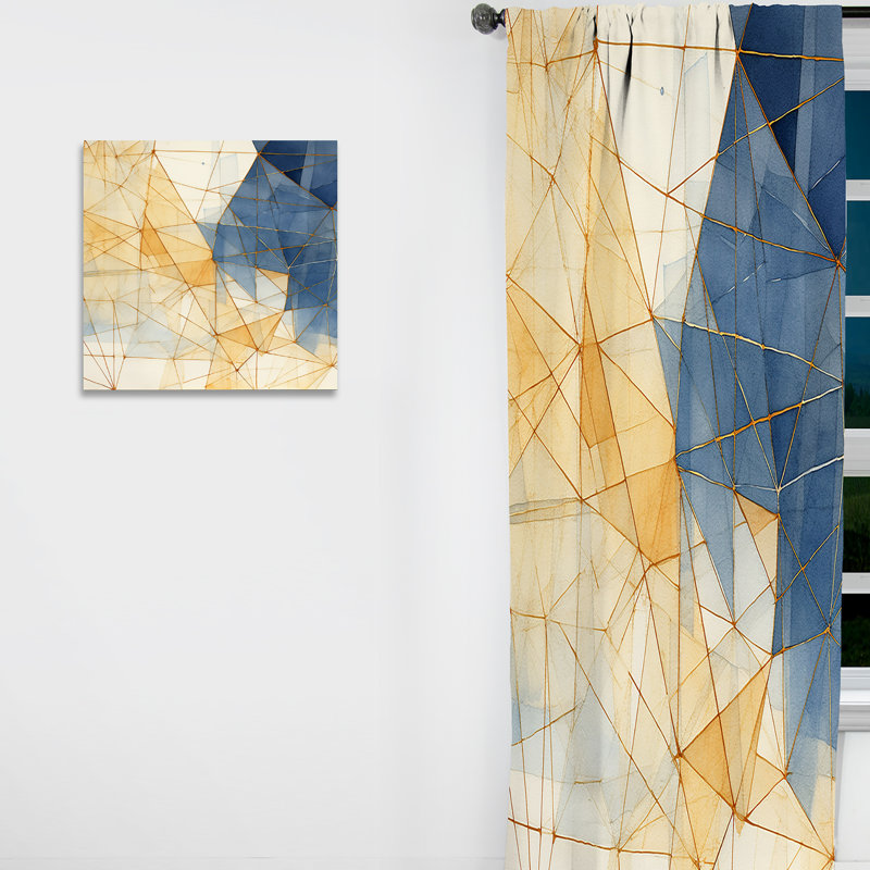 Minimaliste bleu et or II - rideau en velours moderne - obscurcissant - 1 panneau, L 52 po x L 63 po