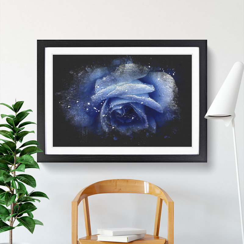 Blue Rose - Picture Frame Painting Print, 45cm H x 63cm W x 2cm D, Black Framed