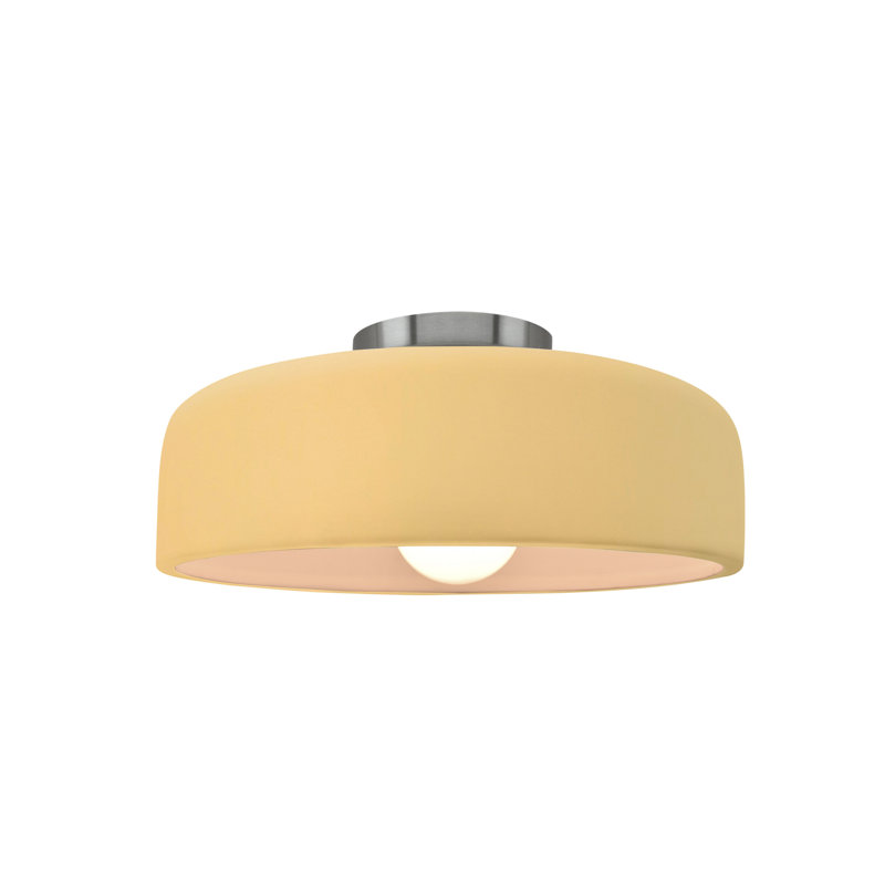 Plafonnier semi-encastré en céramique Dottie, Jaune atténué, Nickel brossé, H 6 po x l 10 po x P 10 po
