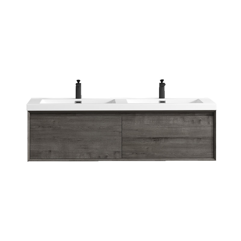 Meuble-lavabo mural double l 58,6 po x P 19,6 po x H 17,7 po, Chêne fumé