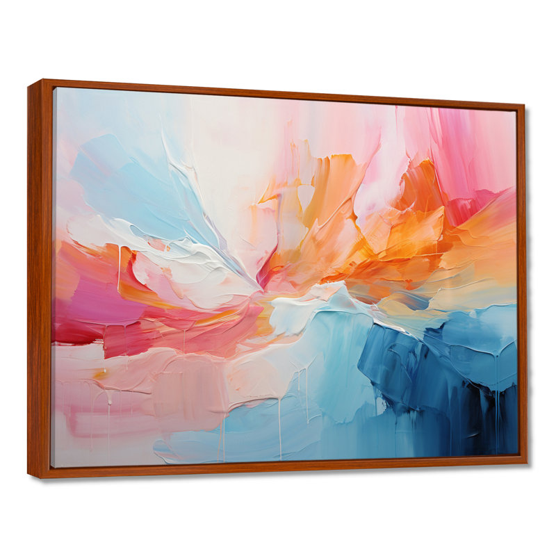 «Pink Bliss Sunset Celebration», art mural abstrait, H 12 po x l 20 po x P 1 po, Toile avec cadre flottant noir