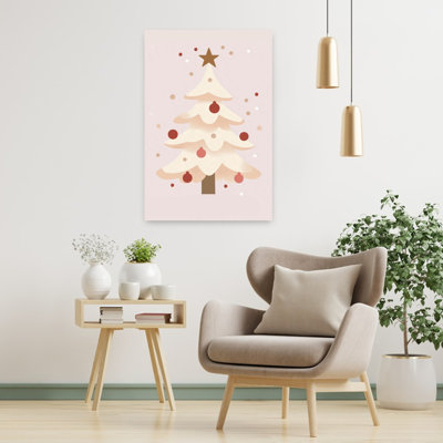 Soft Pink Christmas Tree Minimalist Abstract Contemporary Christmas Tree Winter Landscape Wall Art Print by Mathieu - Wrapped Canvas Print