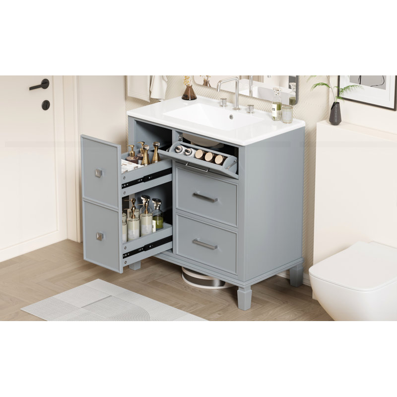 30 Inch Bathroom Vanity with Ceramic Sink, Gray