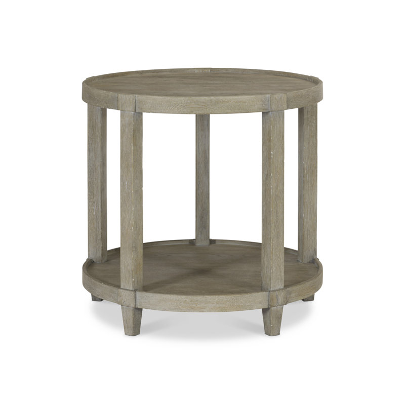 Gray Round Wood and Metal Transitional End Table