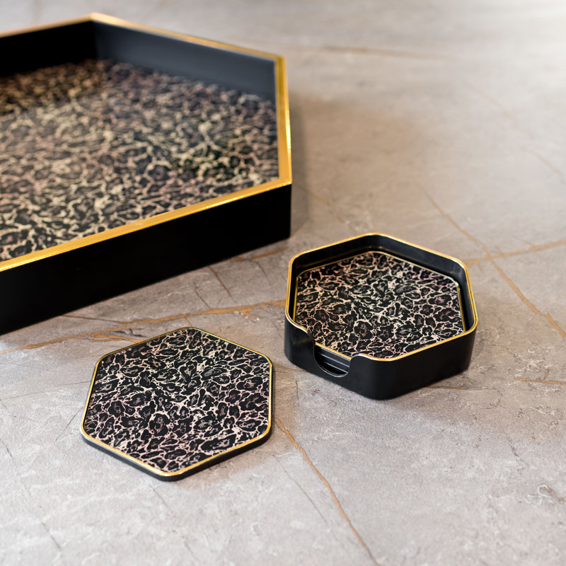 LLB- Hexagon coaster set of 4 Roxy Leopard