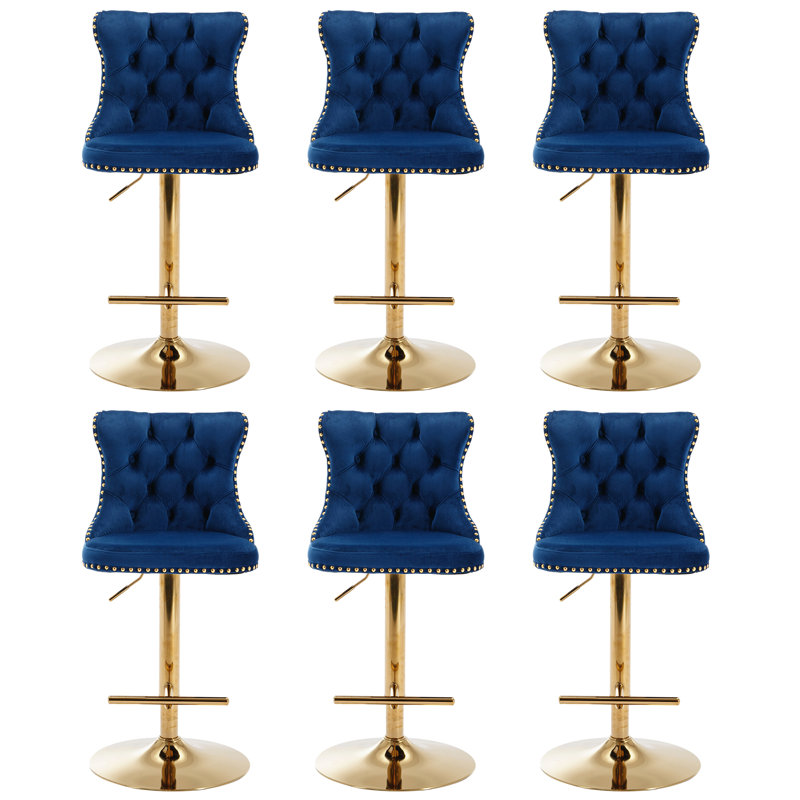 Tabouret de bar pivotant à 360 ° en velours Kaleyll pour îlot de cuisine Kaleyll, Or, Bleu