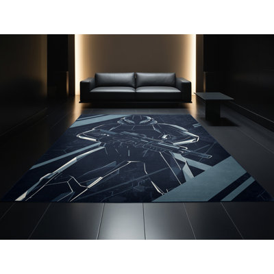 Tapis gris moelleux et moelleux à motif géométrique et plastron Rubio