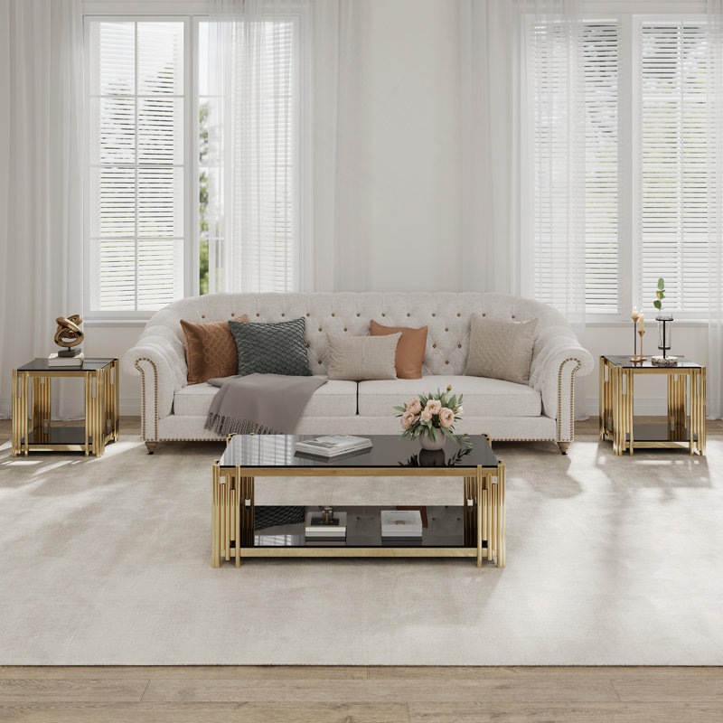 Woker Furniture 20" Wide Square End Table With Glass Top Stainless Steel Tempered Glass End Table For Living Room&Bed Room