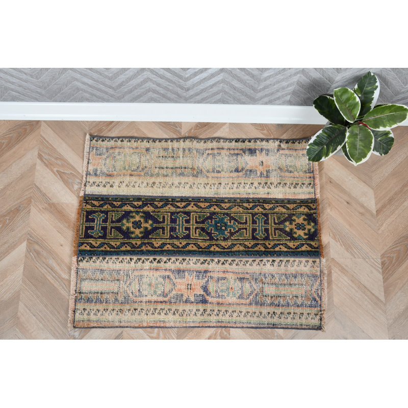 Handwoven Turkish Area Rug in Warm Earth Tones with Intricate Geometric Patterns for Vintage Style Bohemian Accent in Your Home
