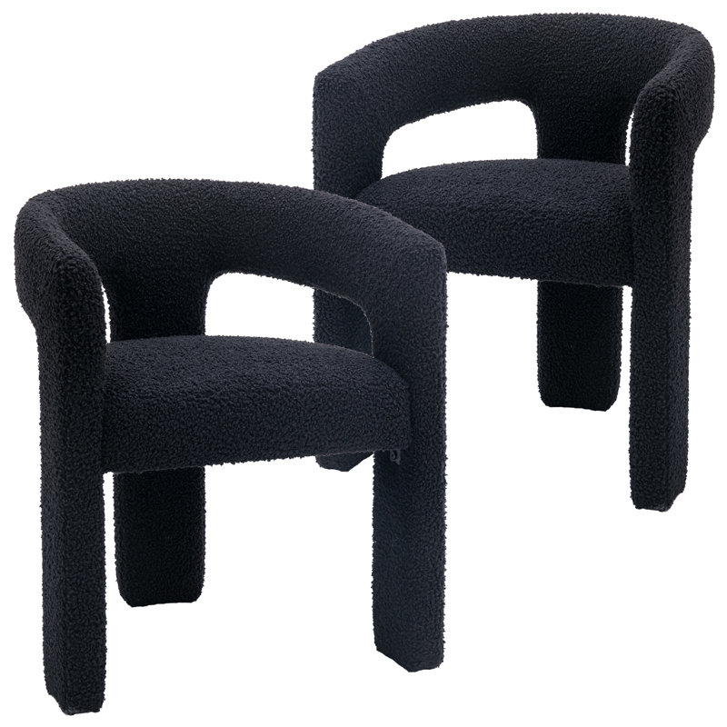Modern Upholstered Barrel Dining Chairs, Black Sherpa
