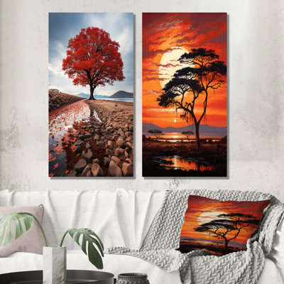 «African Tree Orange Sunset Majesty», 2 pièces
