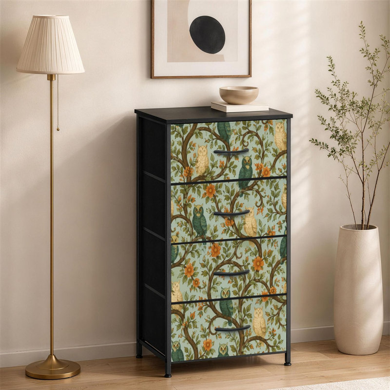 Commode 4 tiroirs pour chambre à coucher Hiboux rétro Vintage