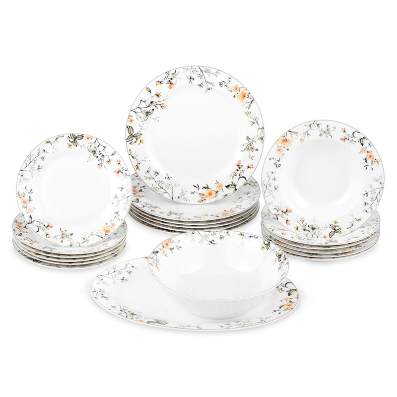 Ethaniel Porcelain China Dinnerware Set 20 Piece - Service for 6