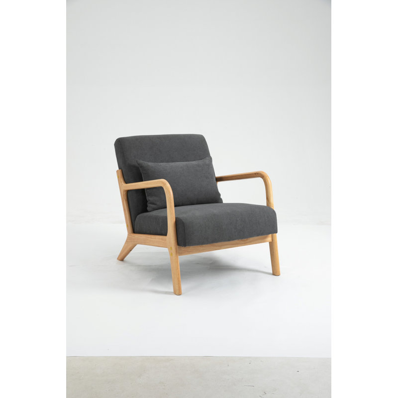Chaise d'appoint avec structure en bois, chaise de salon rembourrée, fauteuil de lecture pour la chambre à coucher, Gris