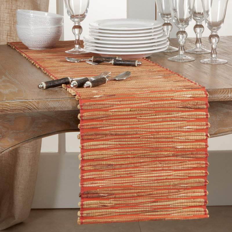 Kendari Water Hyacinth Table Runner, Orange, 14" x 120"
