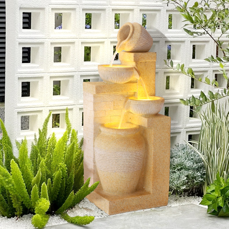 Floor Fountain with Lights, Yellow