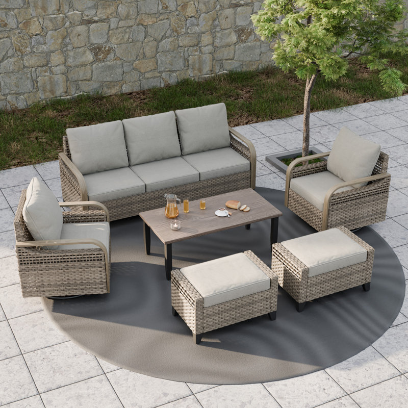 5-Piece Gray Wicker Outdoor Sofa Seating Group with Cushions