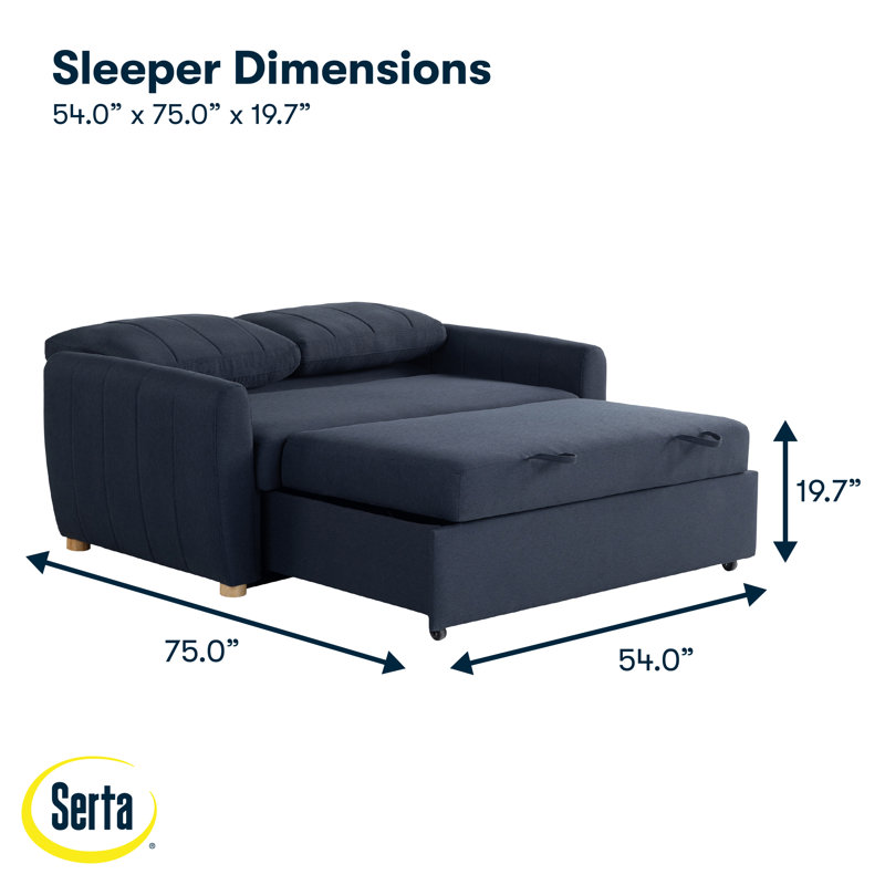 Serta Lowry 66.5" Full-Size Upholstered Convertible Sleeper Loveseat, Navy Blue