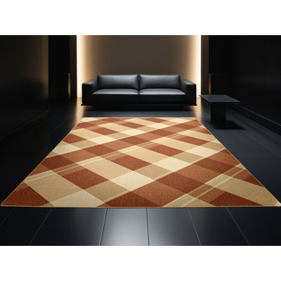 Tapis moelleux moelleux traditionnel à motif écossais brun - Reliure brun clair