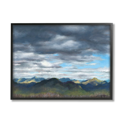 Surplomb de nuages, paysage de montagnes de montagne, peinture sur bois à cadre flottant