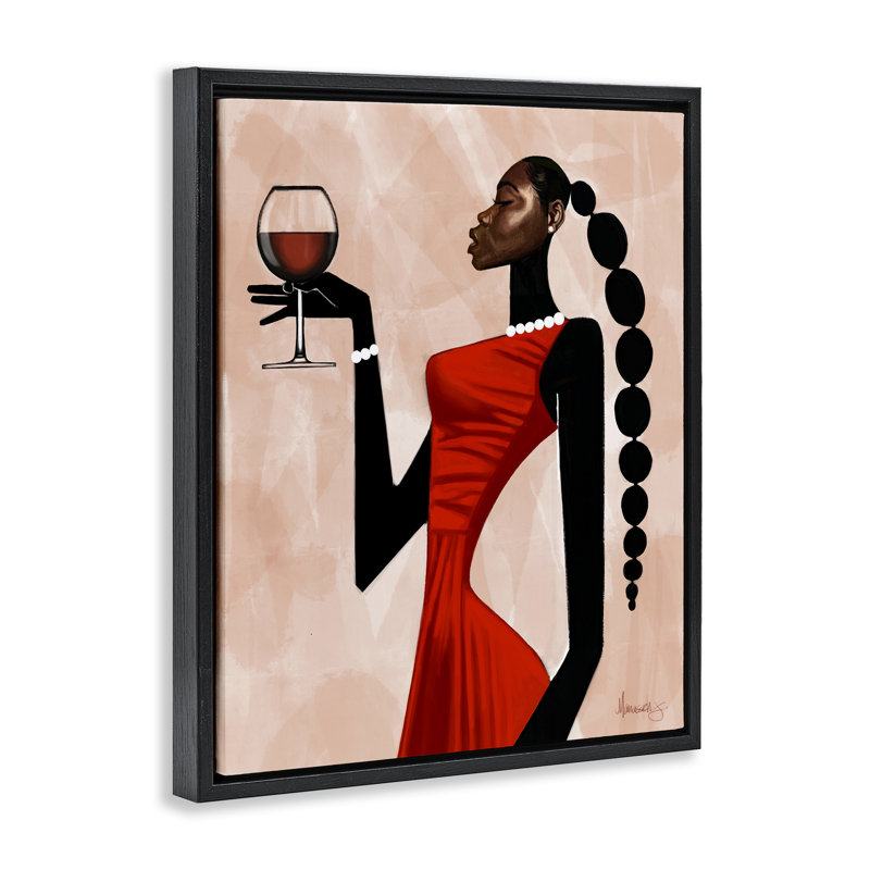 Cadre flottant Woman Toast Cheers, design par Manasseh Johnson Sr, Cadre flottant noir de jais, H 21 po x l 17 po