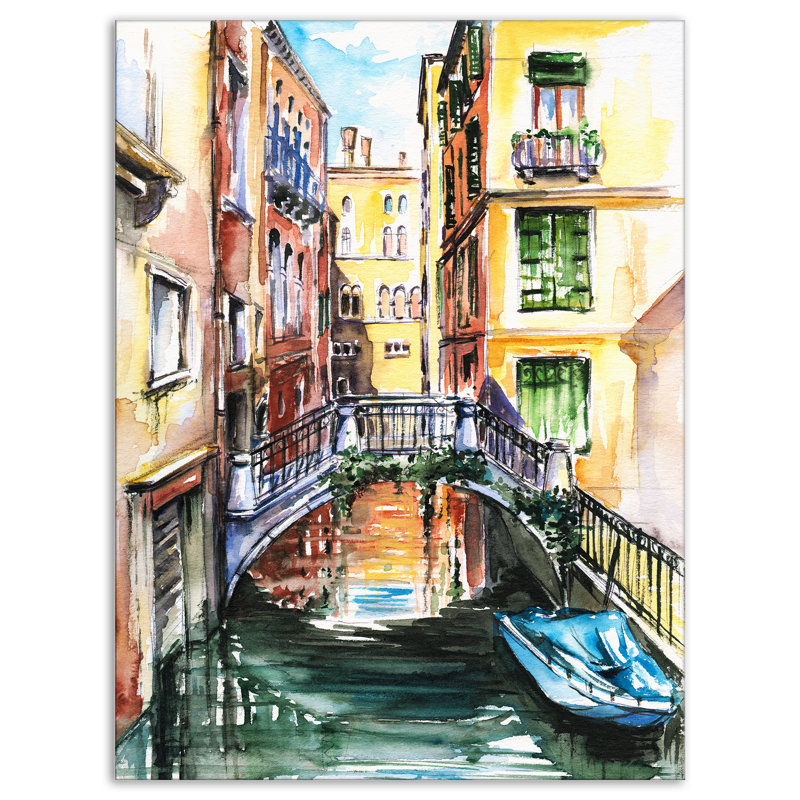 Reproduction d’art sur toile tendue, "venice, canal meeting bridge cityscape, H 12 po x l 8 po x P 1 po, Toile tendue