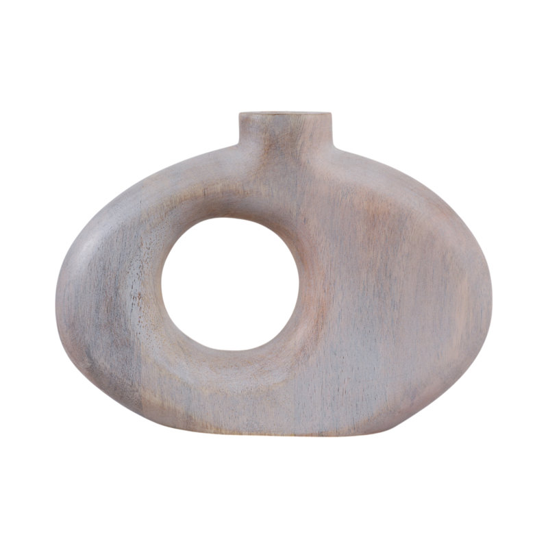 Decorative Mango Wood Table Vase for Home Decor Accent - Modern Cutout Flower Vase for Living Room, Office and Entryway Display